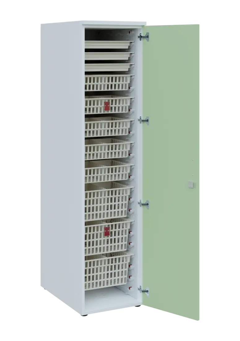EUROMEDICA D - 46 ABS skříň léková boxová, 1-dveřová, pravá, 1950x460x735, korpus bílý, dvířka šedo-